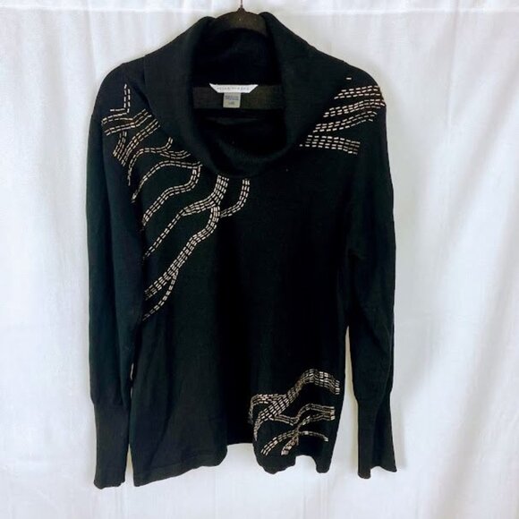 Peter Nygaud Sweaters - Peter Nygard Black Cowl Neck Beaded Long Sleeve Sweater Top Women's Large.